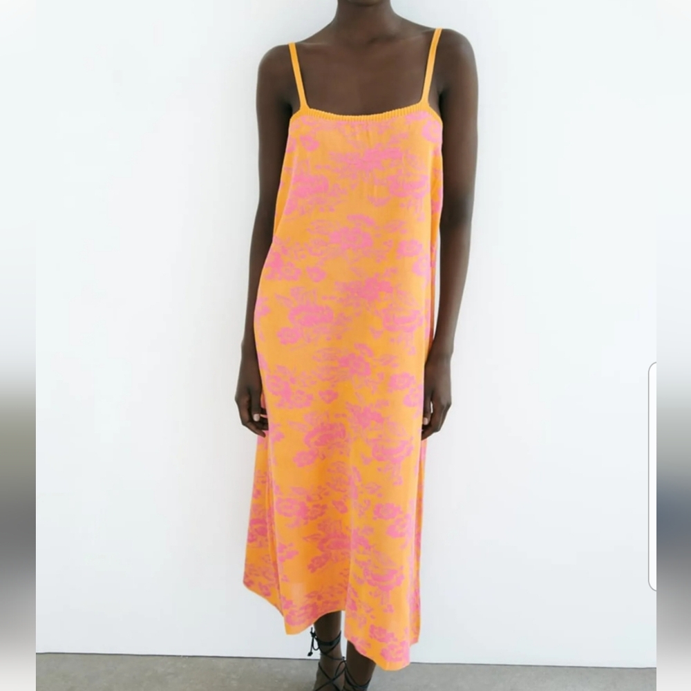 Zara Jacquard Knit Midi Dress Size M